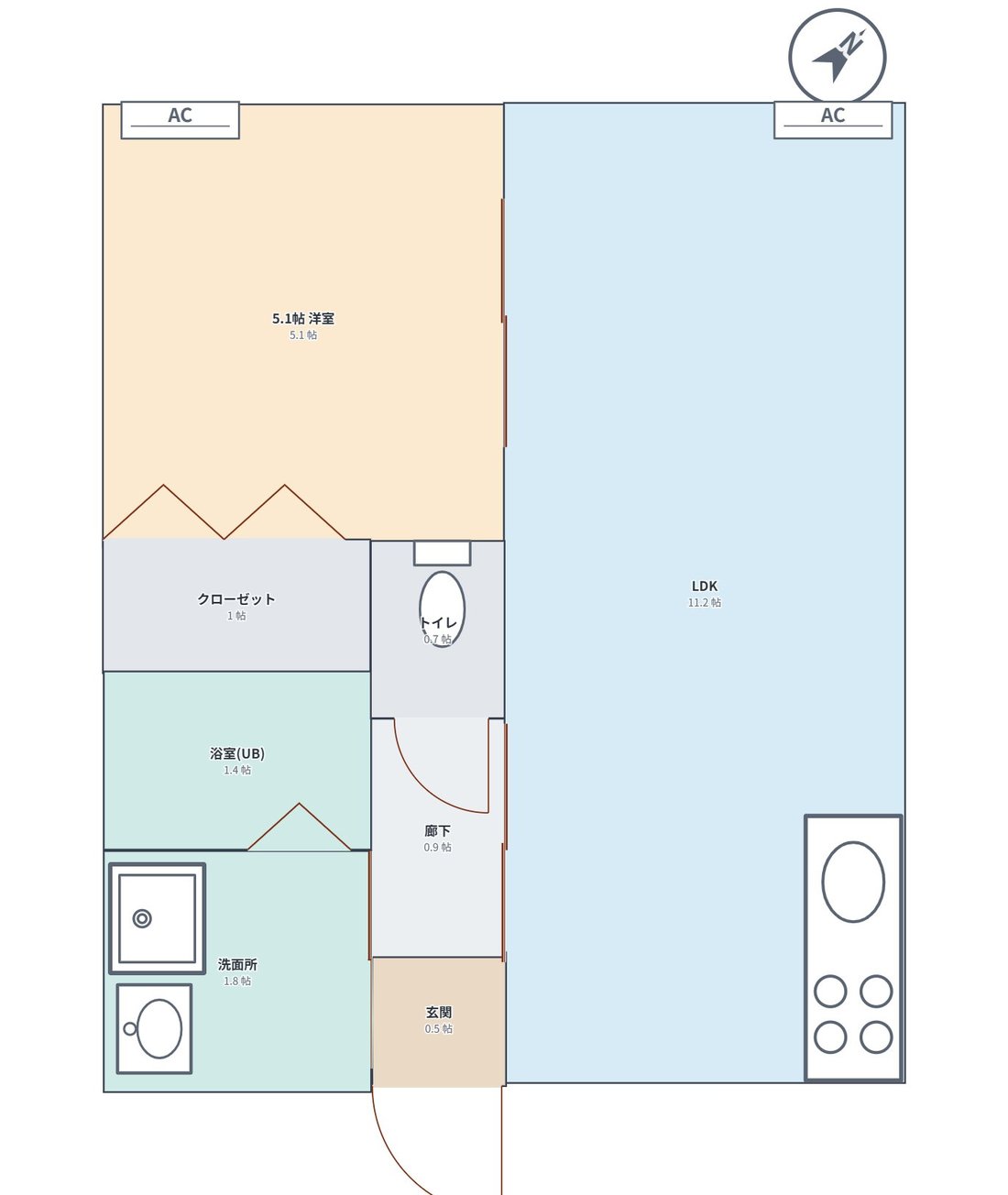 完成した1LDKの間取り図の例